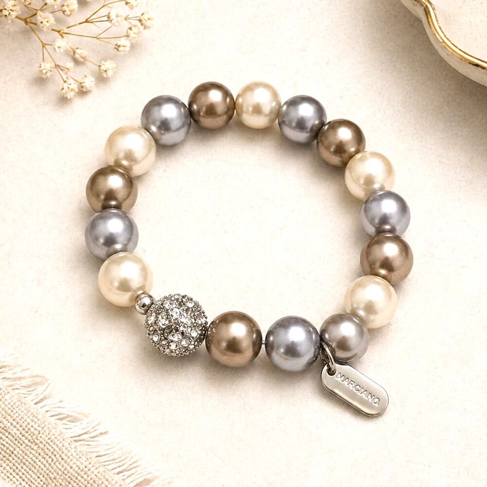 Kissaka Faux Pearl Stretch Bracelet Multi Color Rhinestone Bead Statement
